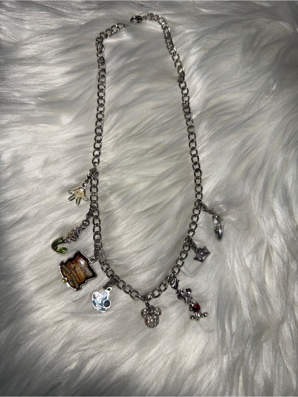 Authentic Disney Parks silver tone, multi charm necklace 8 Charms w/ Ariel